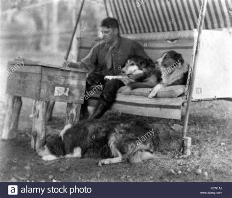 Albert Payson Terhune Seated Outdoors With Three Collies Lad Bruce