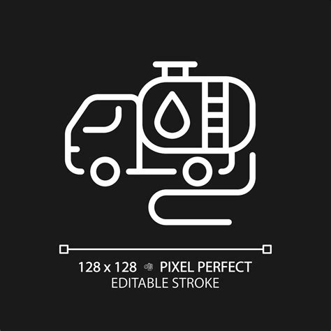 Tank truck white linear icon for dark theme. Fuel transportation. Motor