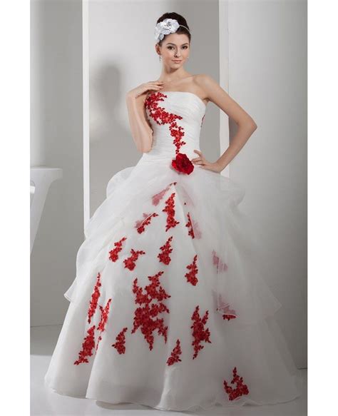 gorgeous red and white lace organza wedding dress strapless oph1359 260 9
