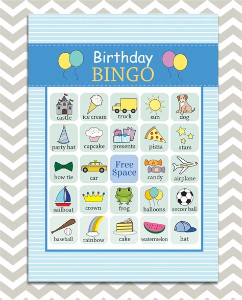 Printable Kids Birthday Party Bingo 16 Unique Prefilled Etsy