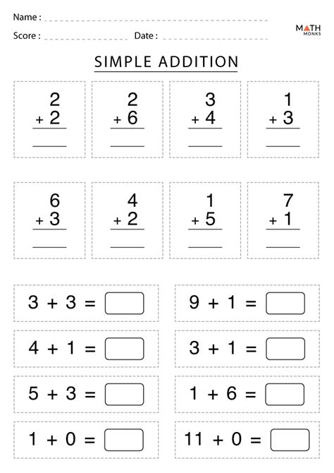 Math Worksheets For Grade 1 Addition Worksheets For Kindergarten