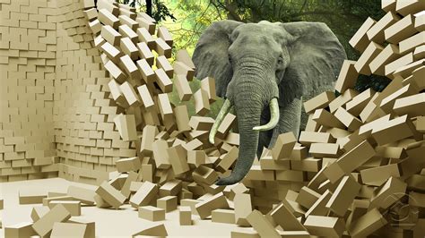 Фотообои Слон на фоне 3d кирпичной стены Арт 002060047 Заказать в интернет магазине Фото
