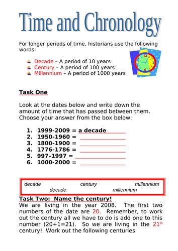 Time And Chronology Skills Worksheet Teaching Resources