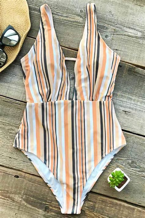 Cupshe Make Unique Stripe One Piece Swimsuit Swimwear Swimsuits