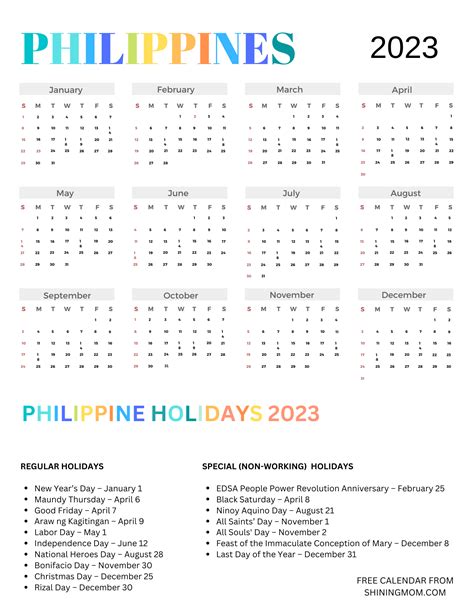 Free 2023 Philippines Calendars With Holidays