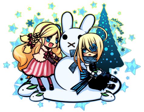 2girls blonde hair blue eyes christmas kuzuhara kazuya snow anime
