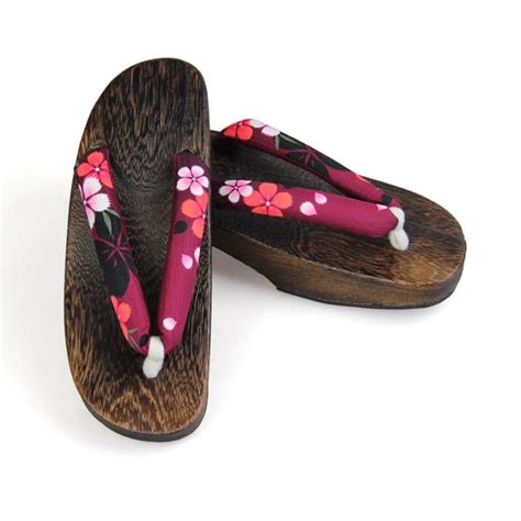 women s half moon shape japan geta med heel carboned wood sandals floral prints summer slippers