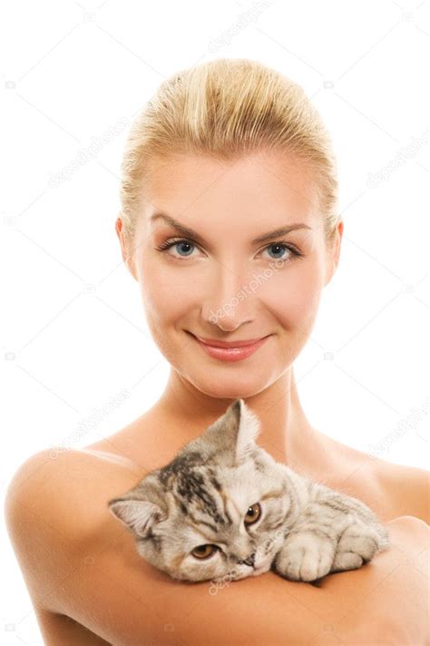 Beautiful Woman With Adorable Kitten Stock Photo Nejron 2086190
