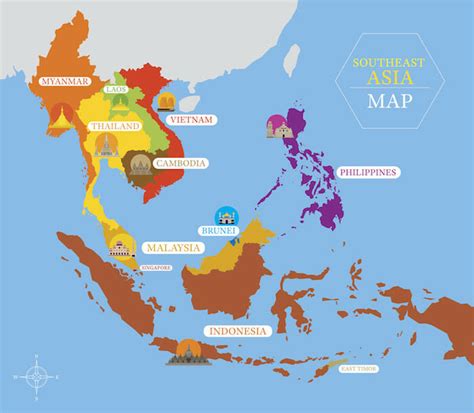 Political map of southeast asia. Southeast Asia Map with Country Icons and Location ...