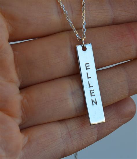 Sterling Silver Initial Bar Necklace Nameplate Necklace Etsy