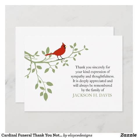 Cardinal Funeral Thank You Note Card Red Bird In 2021