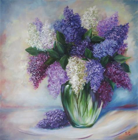 Lilac Painting Flowers In Vase Painting Lilac Wall Art Floral Wall Decor Canvas Painting Lilac