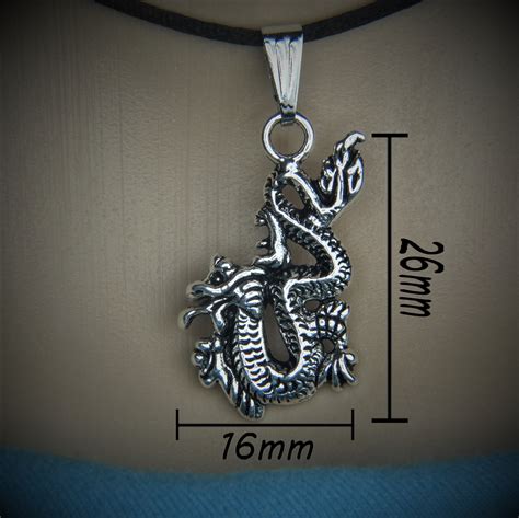 Chinese Dragon Necklace Antique Silver Dragon Pendant Cord Etsy