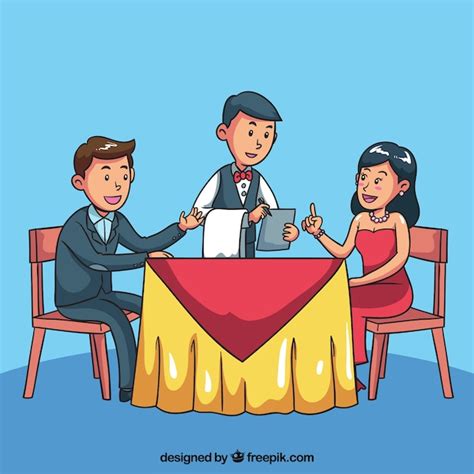 Elegant Couple Ordering Dinner In The Restaurant Vector Free Download