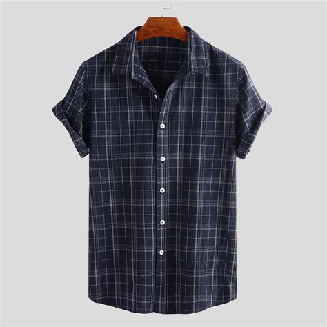 New Mens Vintage Checkered Short Sleeve Button Up Plaid Shirts Chile Shop