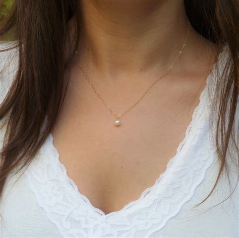 Simple Pearl Necklace Mm Freshwater Pearl Dainty Necklace K Gold Filled Single Pearl