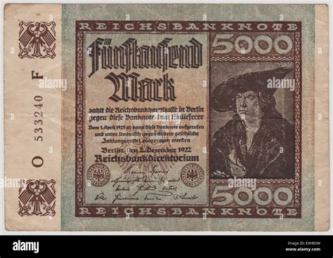Historische Banknoten 5000 Mark Vorne Reichsbanknote Aus Dem Jahr