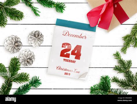 Top View Of Tear Off Calendar On December 24 Christmas Eve 2019 On