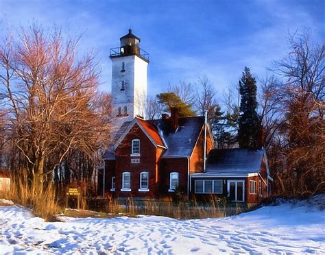 Winter At Presque Isle Lighthouse Erie Pa Photographic Prints By