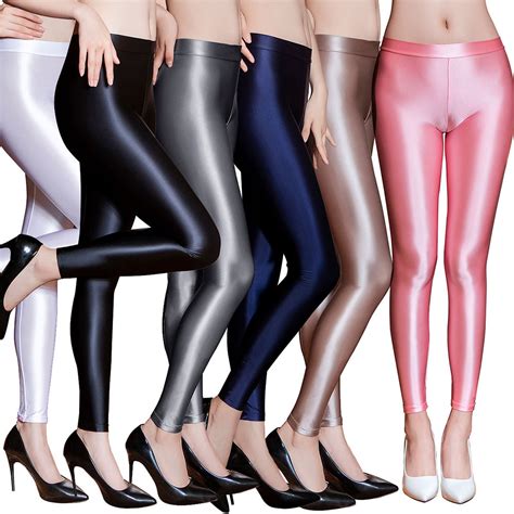 sexy women s stretch satin shiny gloss opaque leggings dance long pants trousers ebay