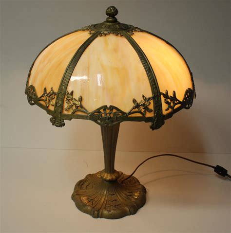Bargain Johns Antiques Antique Caramel Slag Glass Panel Lamp Metal