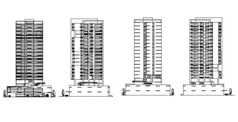 High Rise Corporate Office Building Tower All Sided Elevation And