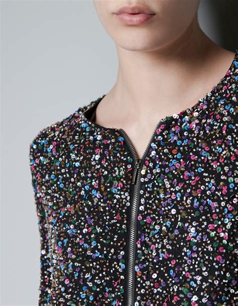 Zara Sequin Bomber Jacket In Black Lyst