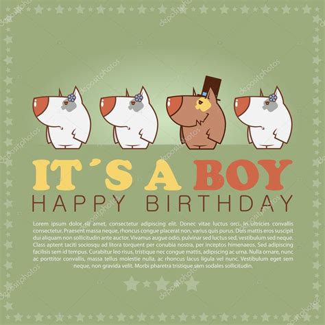Funny Happy Birthday Greeting Card With Cute Cartoon Dogs Stock Vector