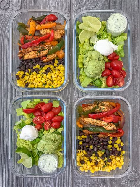 Chicken Fajita Salad Meal Prep With Peanut Butter On Top