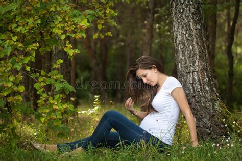 Beautiful Pregnant Woman In The Forest Stock Image Image Of Fertility Parenthood