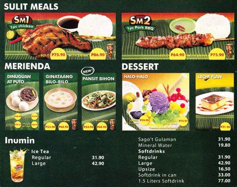 Menu At Mang Inasal Fast Food Pasay Aurora Blvd