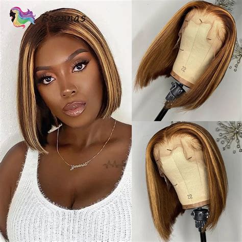 Highlight Wig Human Hair Bob Wigs Straight X Lace Front Human Hair Wigs Brazilian Remy