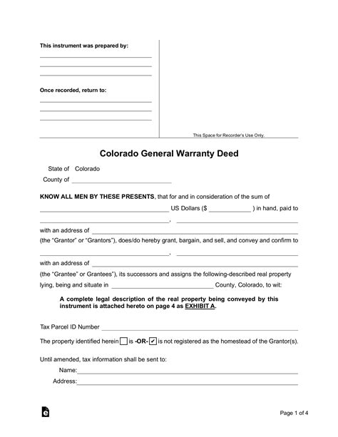 Free Colorado General Warranty Deed Form Pdf Word Eforms