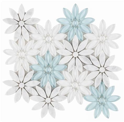 Daisy Blue 10 X 1125 Call For Pricing Flower Tile Shower Wall