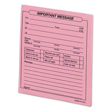 Universal Important Message Pink Pads 425 X 55 1page 50 Formspad