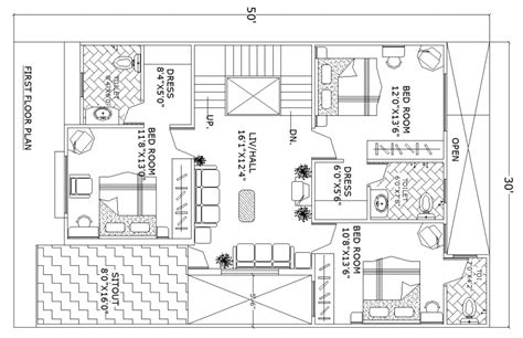 First Floor Bungalow Plan Drawing In Dwg Autocad File Cadbull
