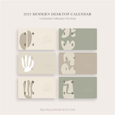 2023 Modern Desktop Calendar 12 Month Aesthetic Calendar For Etsy