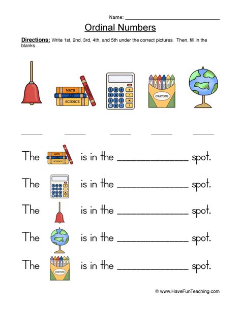 Ordinal Numbers First Second Third Worksheet