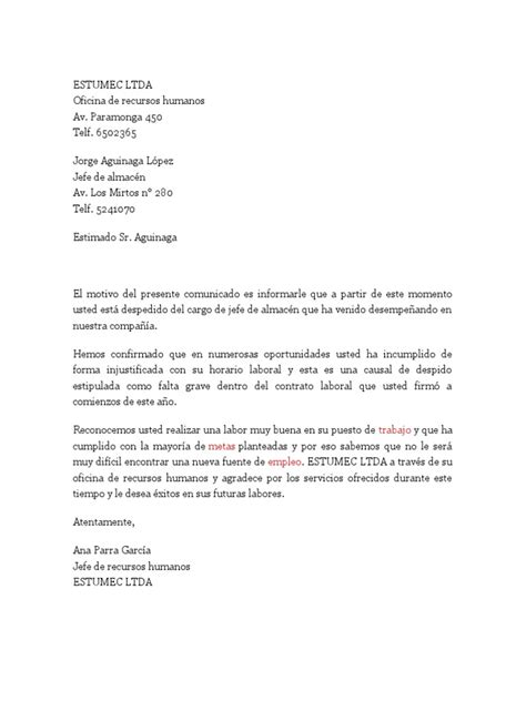 Carta De Despido Laboral Pdf