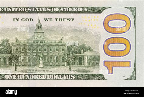 Back Right Half Of The Newly Designed Us Currency One Hundred Dollar