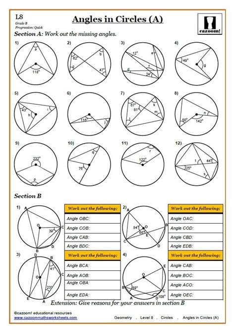 Cazoom Maths Worksheet On Angles In Circles Circle Theorems Circle