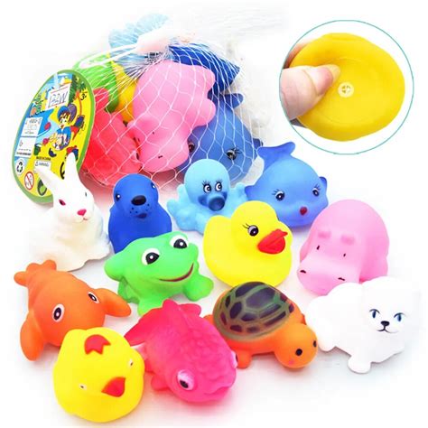 12pcs Mixed Animals Swimming Water Toys Colorful Soft Floating Rubber