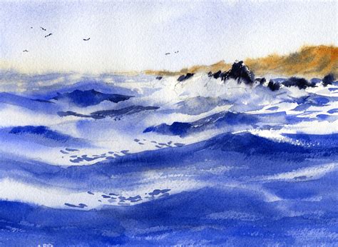 How To Paint Ocean Waves Watercolor Painting Lesson Watercolor Methods