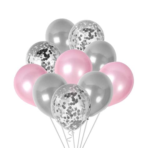 Metallic Silver And Pink Balloons And 12 Inch Silver Confetti Balloon