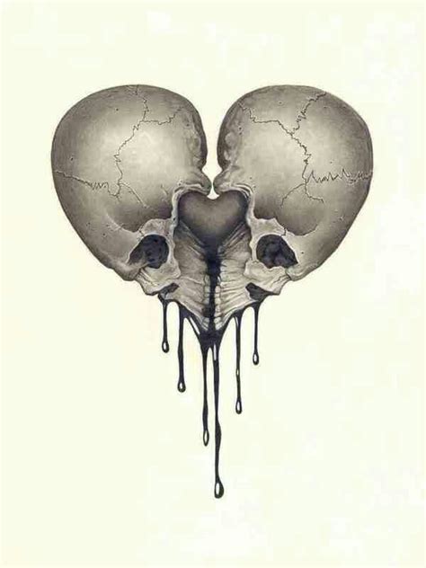 Skull Hearts Tatoo Preto E Branco Drawn Art