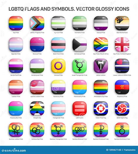 lgbtq pride flags and symbols 3d vector glossy icons set isolated on white background