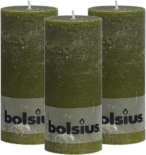 Bolsius Rustic Olive Green Unscented Pillar Candles 275 X 75