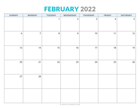 Free Printable February 2022 Calendar Horizontal