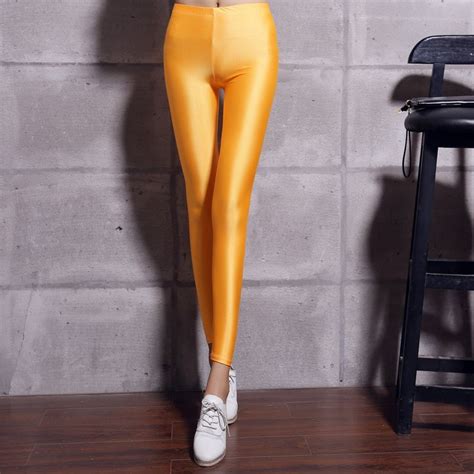 2021 lycra polyester women leggings colors neon spandex leggings high waist stretch skinny shiny