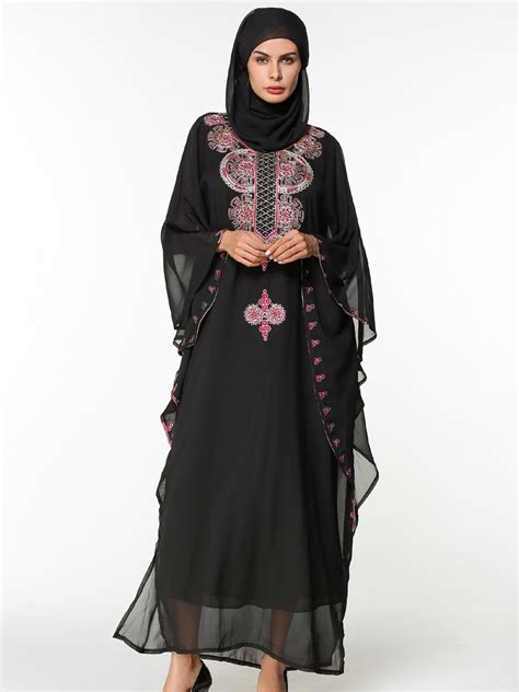 Muslim Black Abaya Islamic Chiffon Clothing For Women Embroidery Dubai
